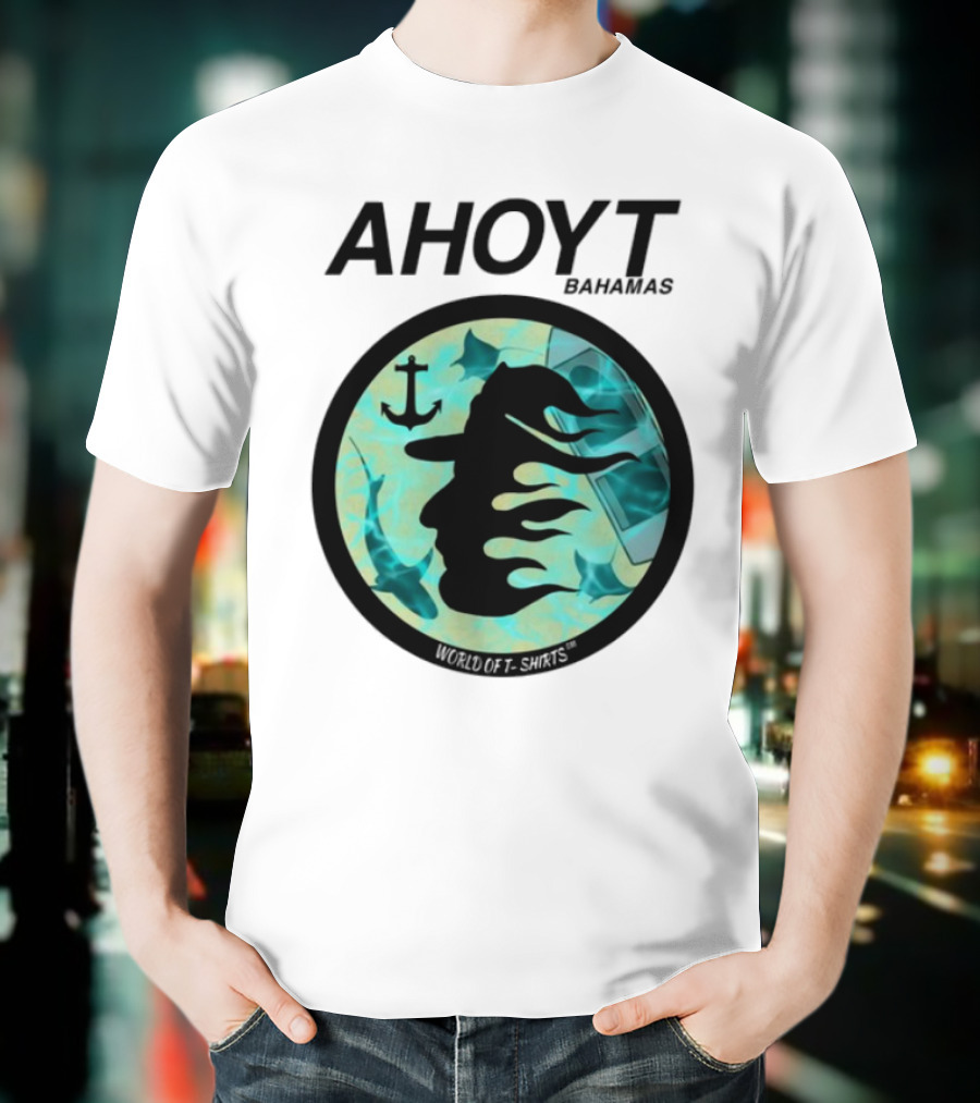 Worldof S Ahoyt Bahamas Anchor Sharks Circle Ocean Theme T-Shirt