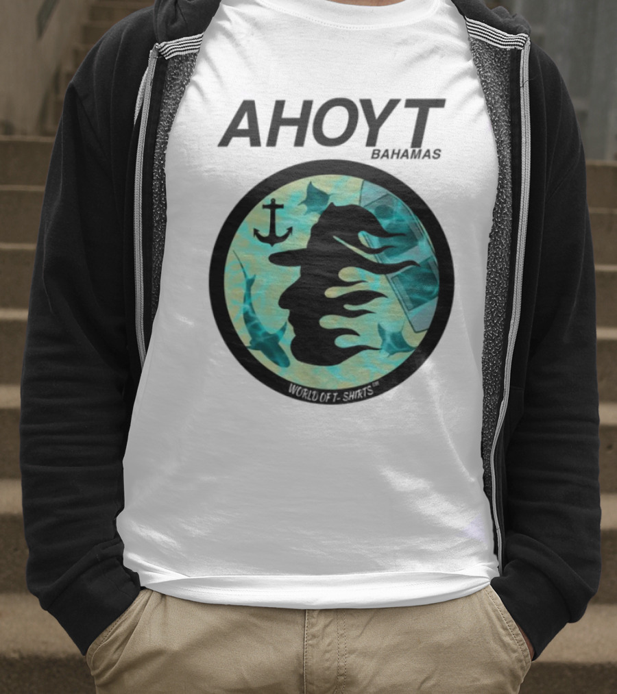 Worldof S Ahoyt Bahamas Anchor Sharks Circle Ocean Theme T-Shirt