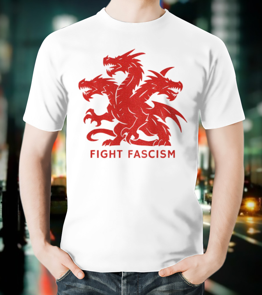 3 Headed Dragon Fight Fascism Anti Fascist Red Dragon Emblem T-Shirt