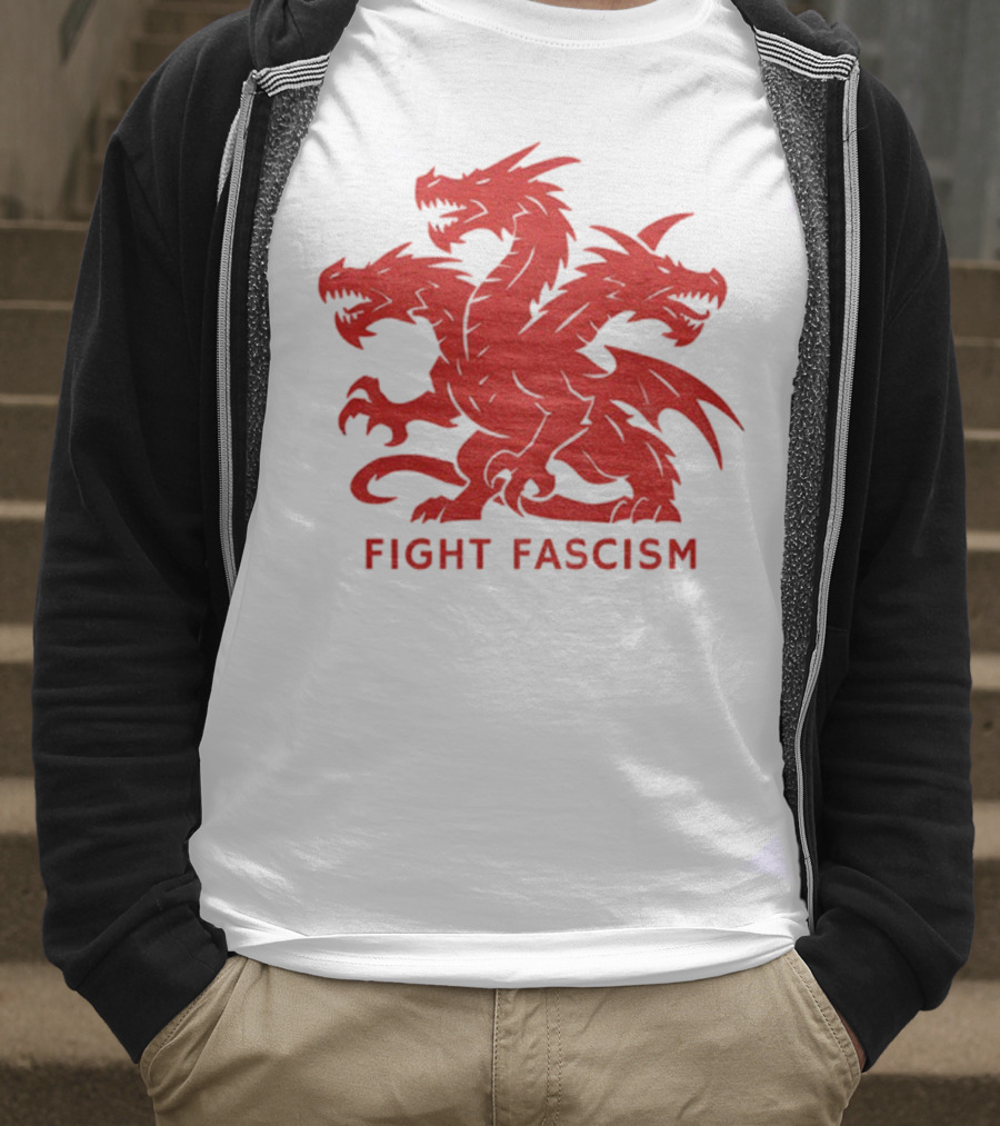 3 Headed Dragon Fight Fascism Anti Fascist Red Dragon Emblem T-Shirt