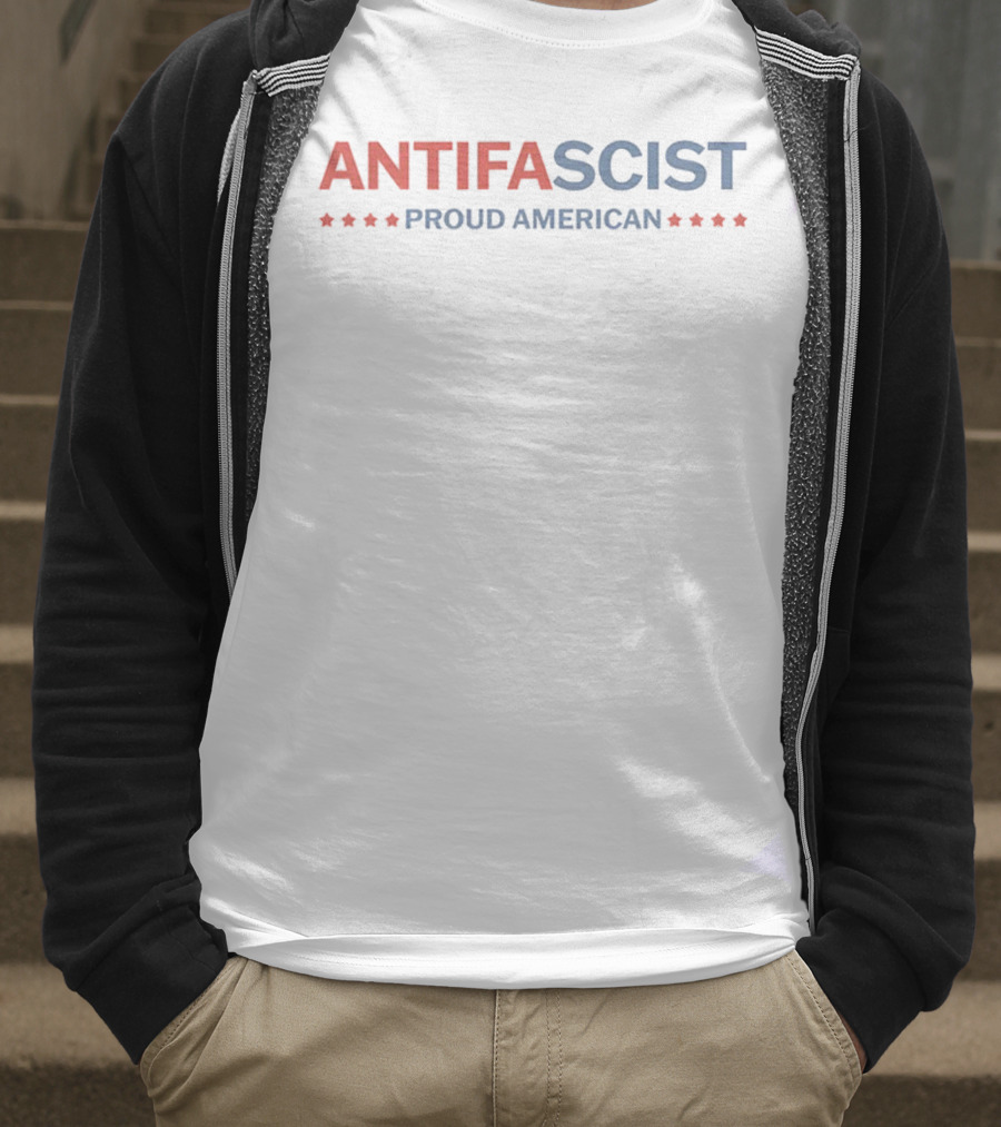 Antifascist Proud American Antifa Red Blue Stars T-Shirt