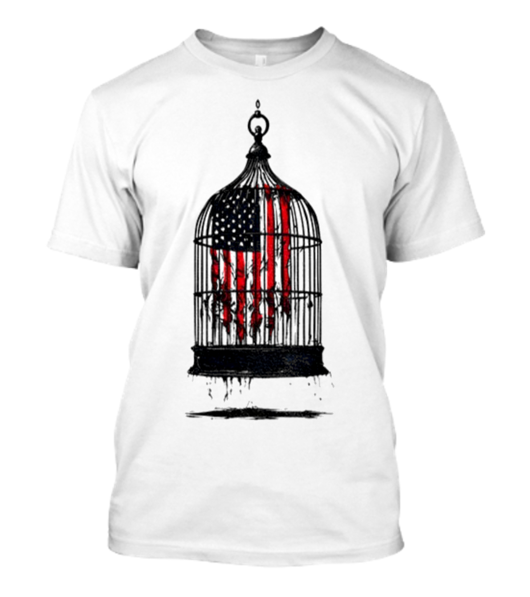Caged Liberty American Flag Birdcage Government Shutdown T-Shirt