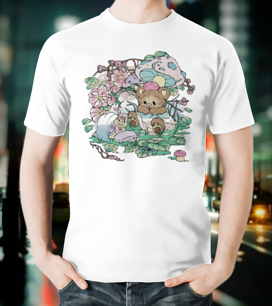 Hannah Michelle Forest Nap Bear And Mushroom Garden-Style Pals T-Shirt