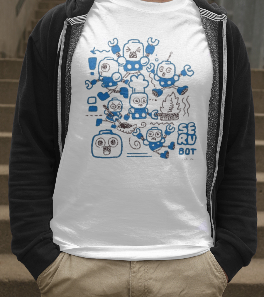 Mega Man Messy SERU Bots Blue And Brown Compilation T-Shirt