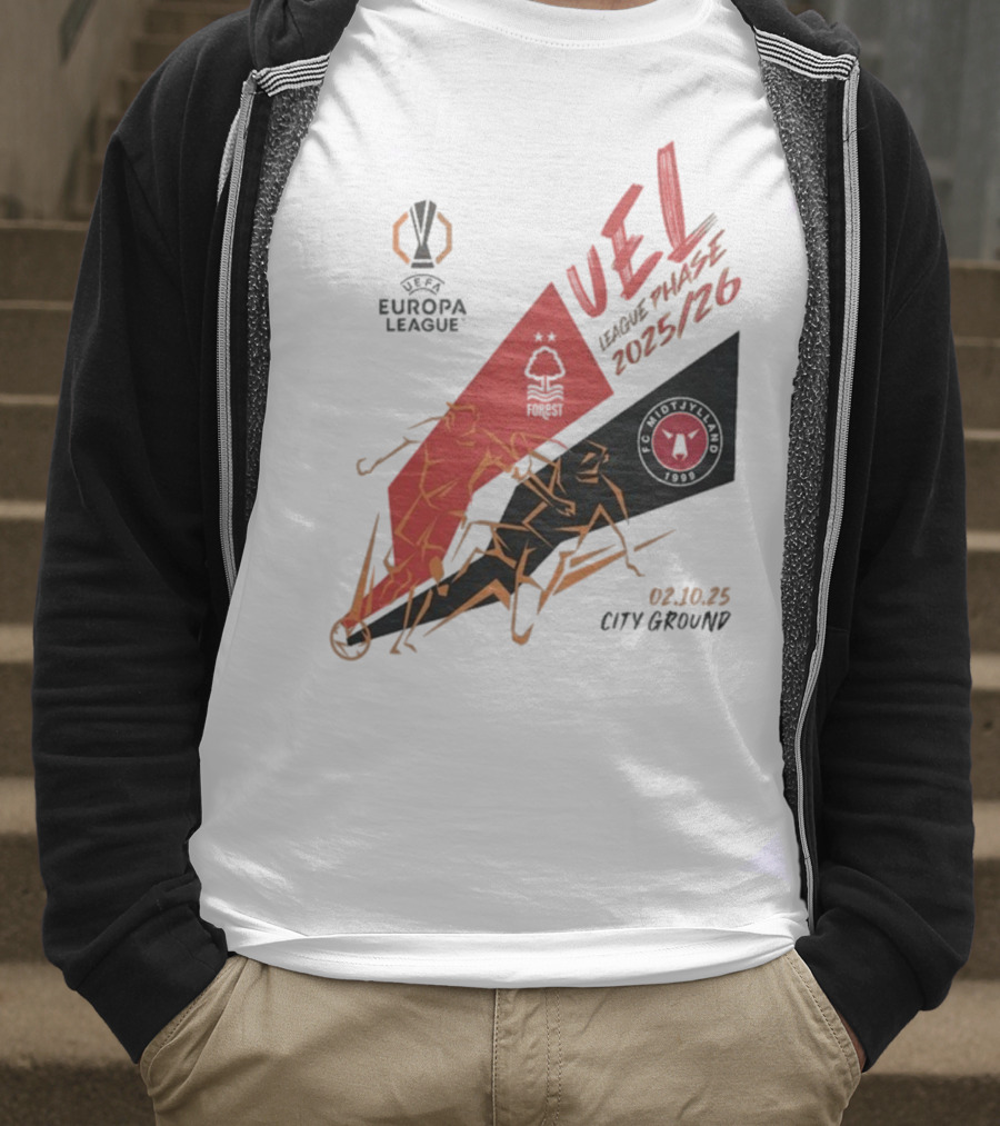 Nottingham Forest Vs FC Midtjylland Europa League 2025/26 League Phase City Ground 02.10.25 T-Shirt