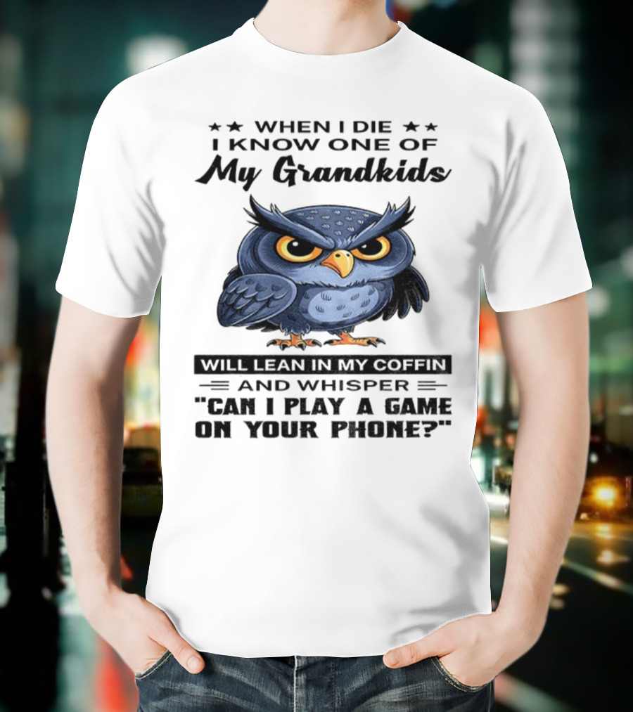 Owl When I Die Grandkids Whisper Can I Play A Game T-Shirt