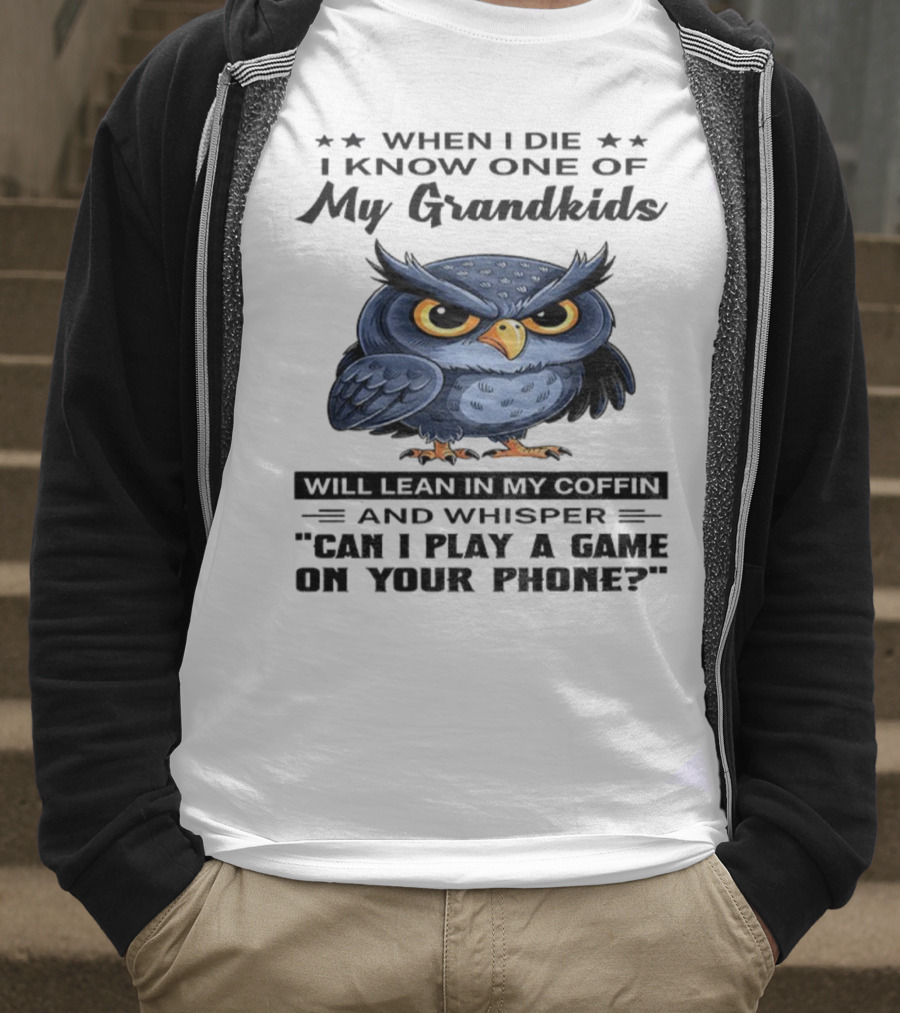 Owl When I Die Grandkids Whisper Can I Play A Game T-Shirt