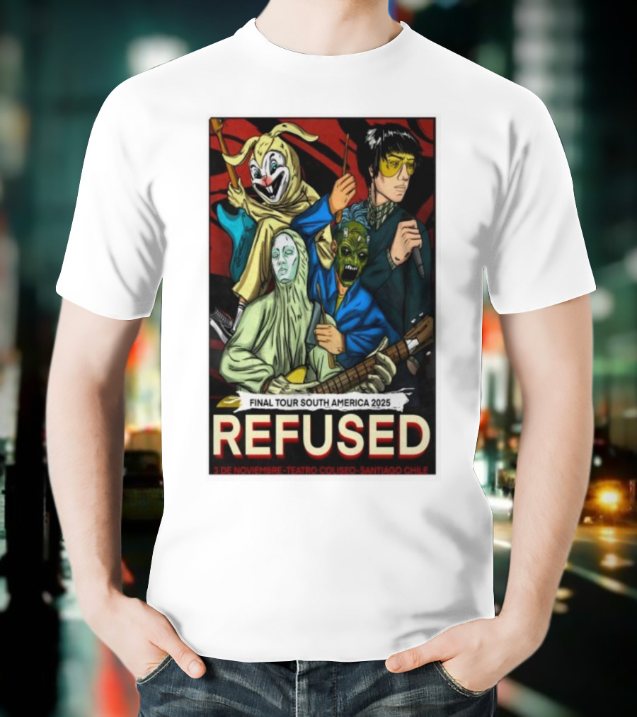 Refused Final Tour South America 2025 Teatro Coliseo Santiago Chile 3 De Noviembre Masked Band Illustration T-Shirt
