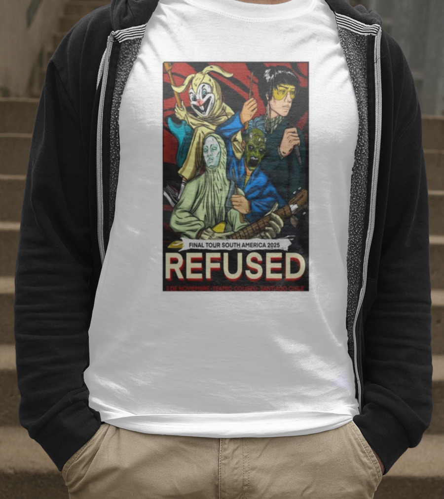 Refused Final Tour South America 2025 Teatro Coliseo Santiago Chile 3 De Noviembre Masked Band Illustration T-Shirt