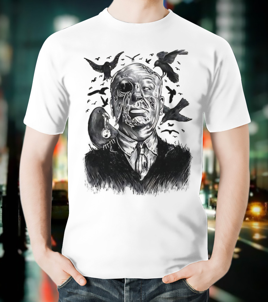 Alfred Hitchcock Birds Attack Horror Halloween Spooky Design T-Shirt