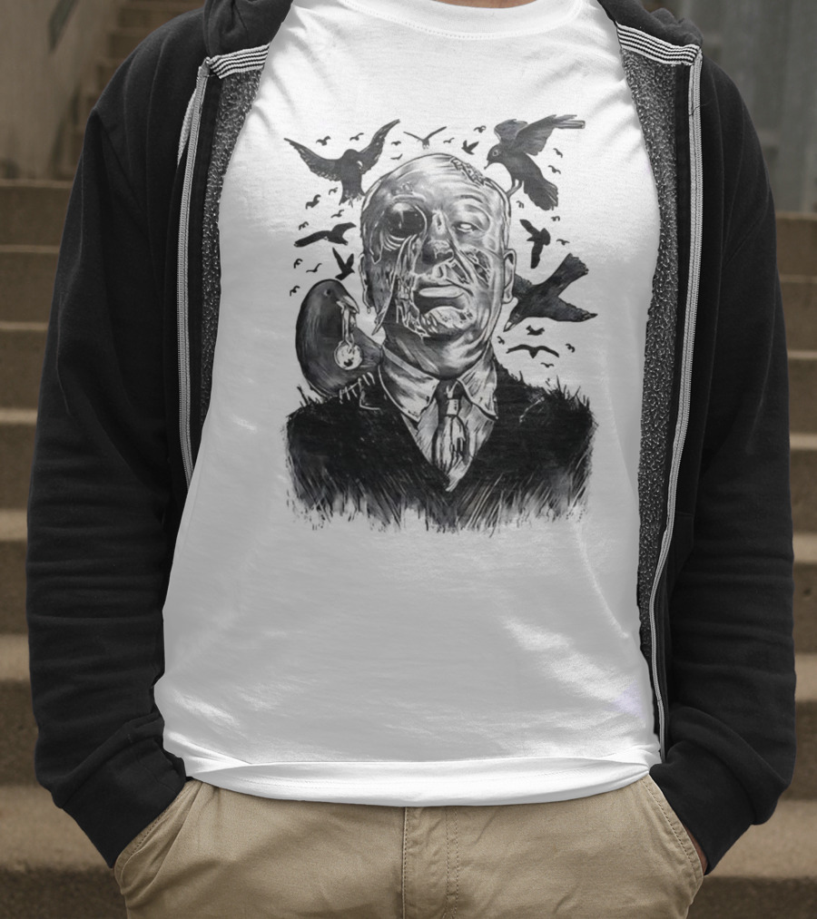 Alfred Hitchcock Birds Attack Horror Halloween Spooky Design T-Shirt