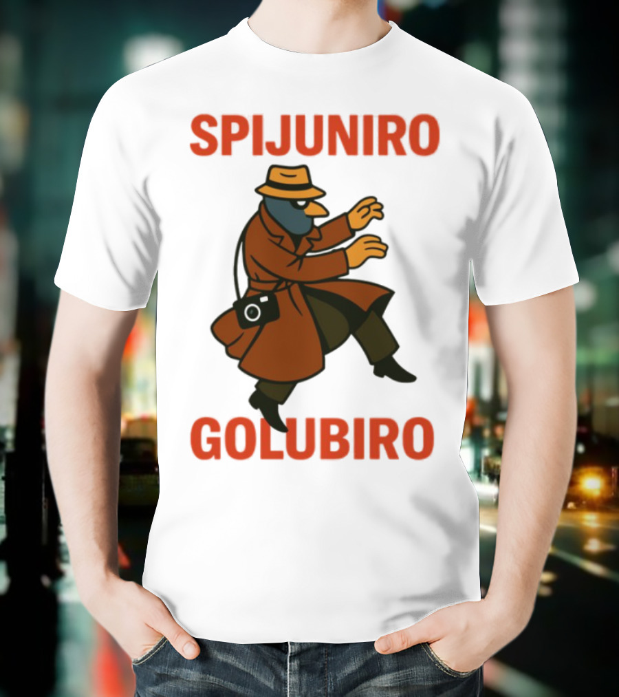 Spijuniro Golubiro Spy Pigeon In Trench Coat And Hat Retro Style T-Shirt