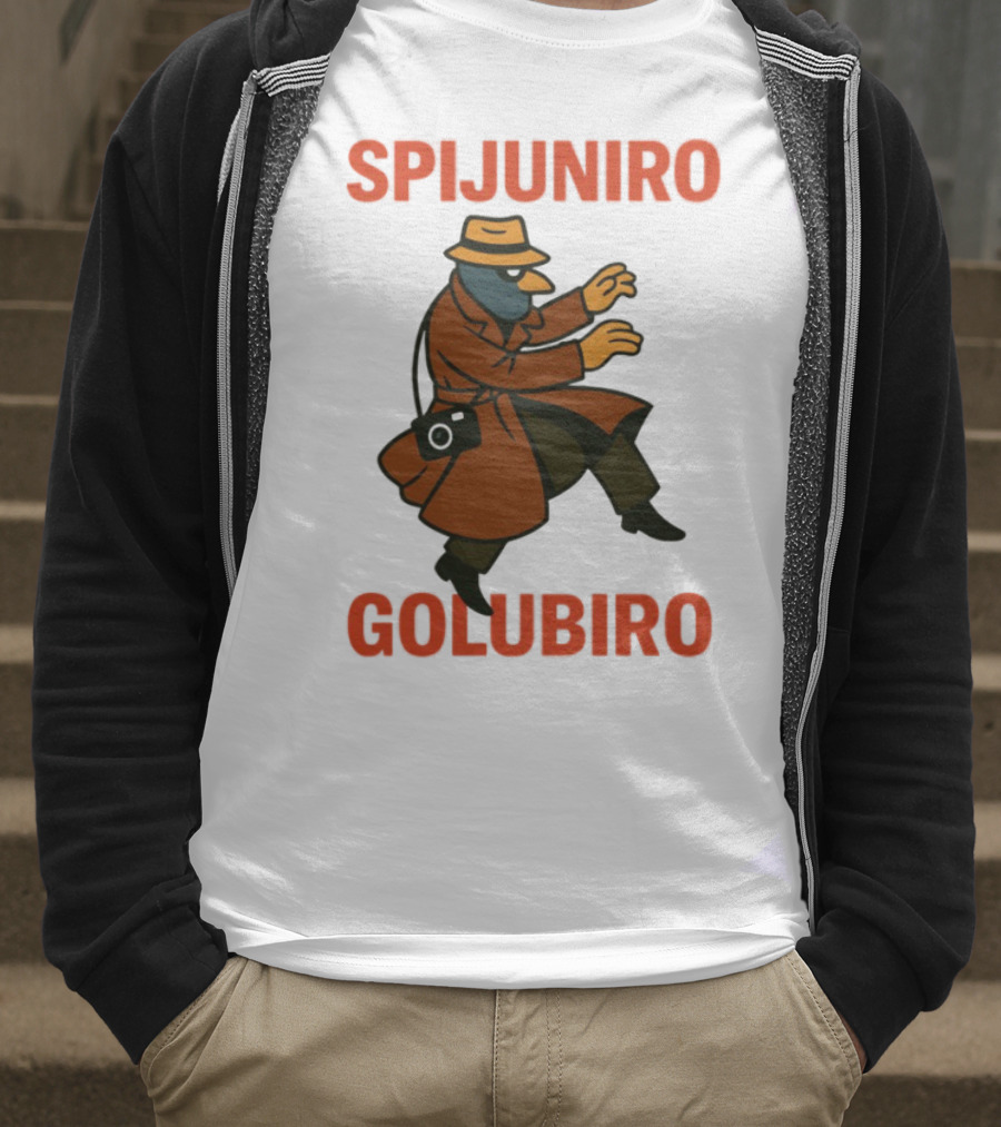 Spijuniro Golubiro Spy Pigeon In Trench Coat And Hat Retro Style T-Shirt