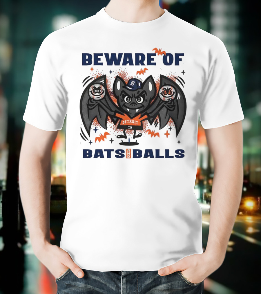 Beware Of Bats And Balls Detroit Halloween Baseball Theme T-Shirt