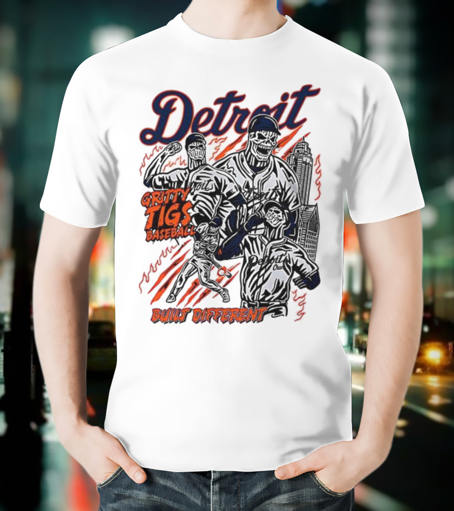 Detroit Gritty Tigs Baseball Built Different Skeleton T-Shirt