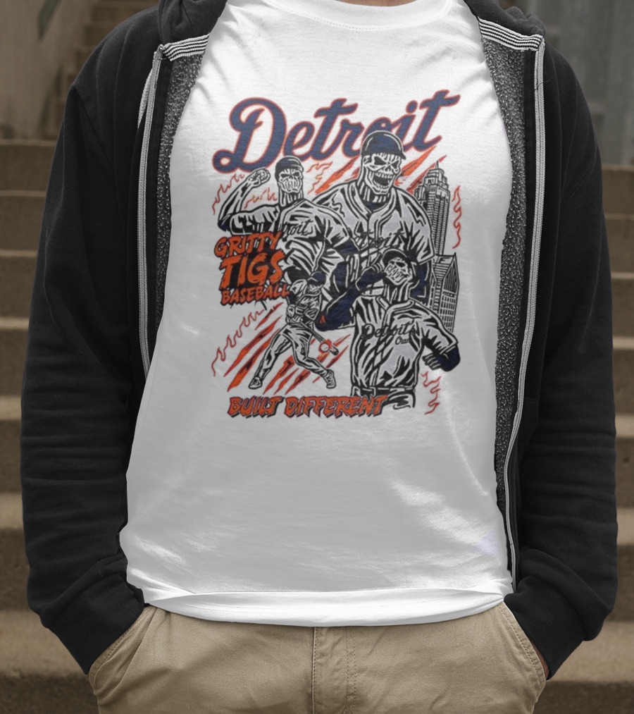 Detroit Gritty Tigs Baseball Built Different Skeleton T-Shirt