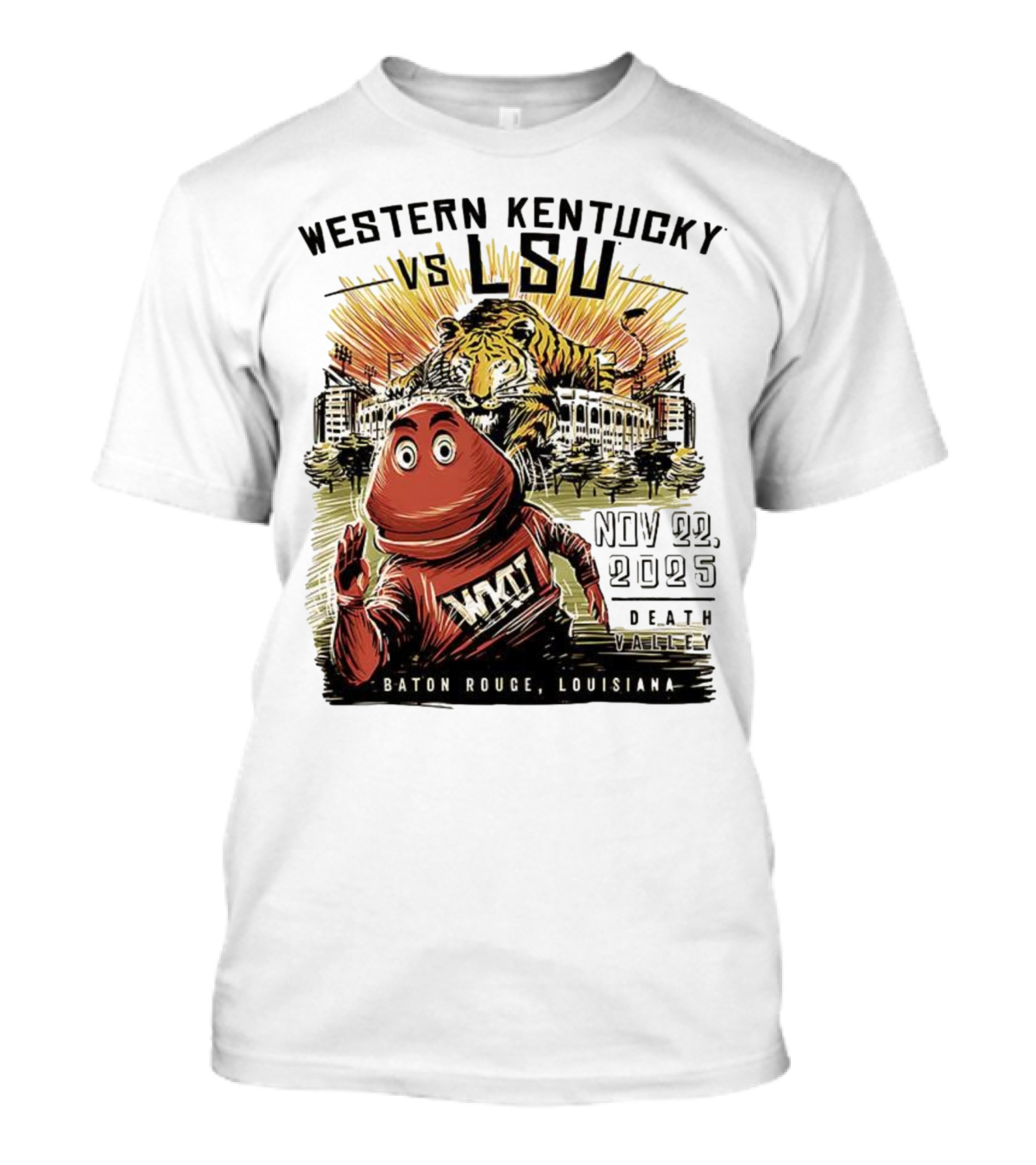 Western Kentucky Vs LSU November 2025 Tiger Mascot Baton Rouge Louisiana Stadium T-Shirt