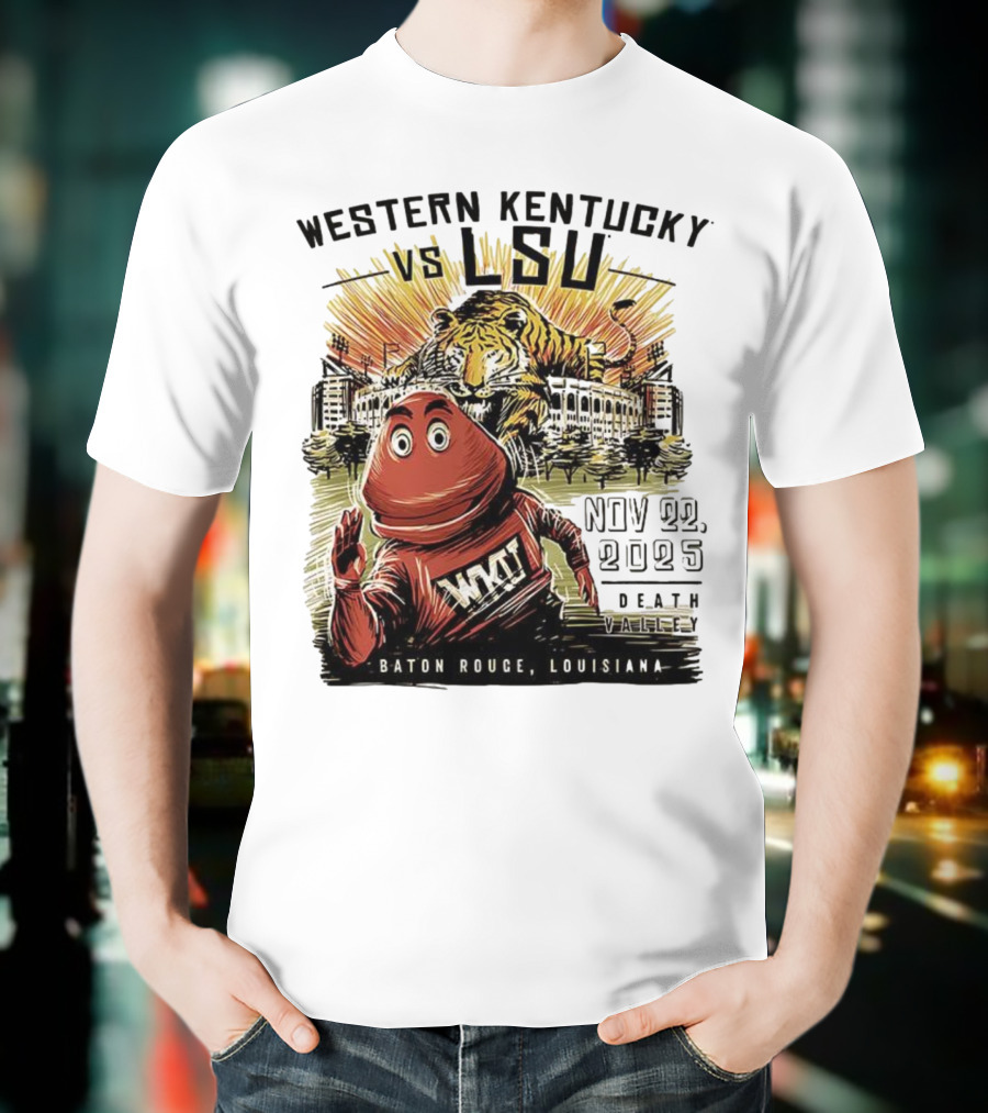 Western Kentucky Vs LSU November 2025 Tiger Mascot Baton Rouge Louisiana Stadium T-Shirt