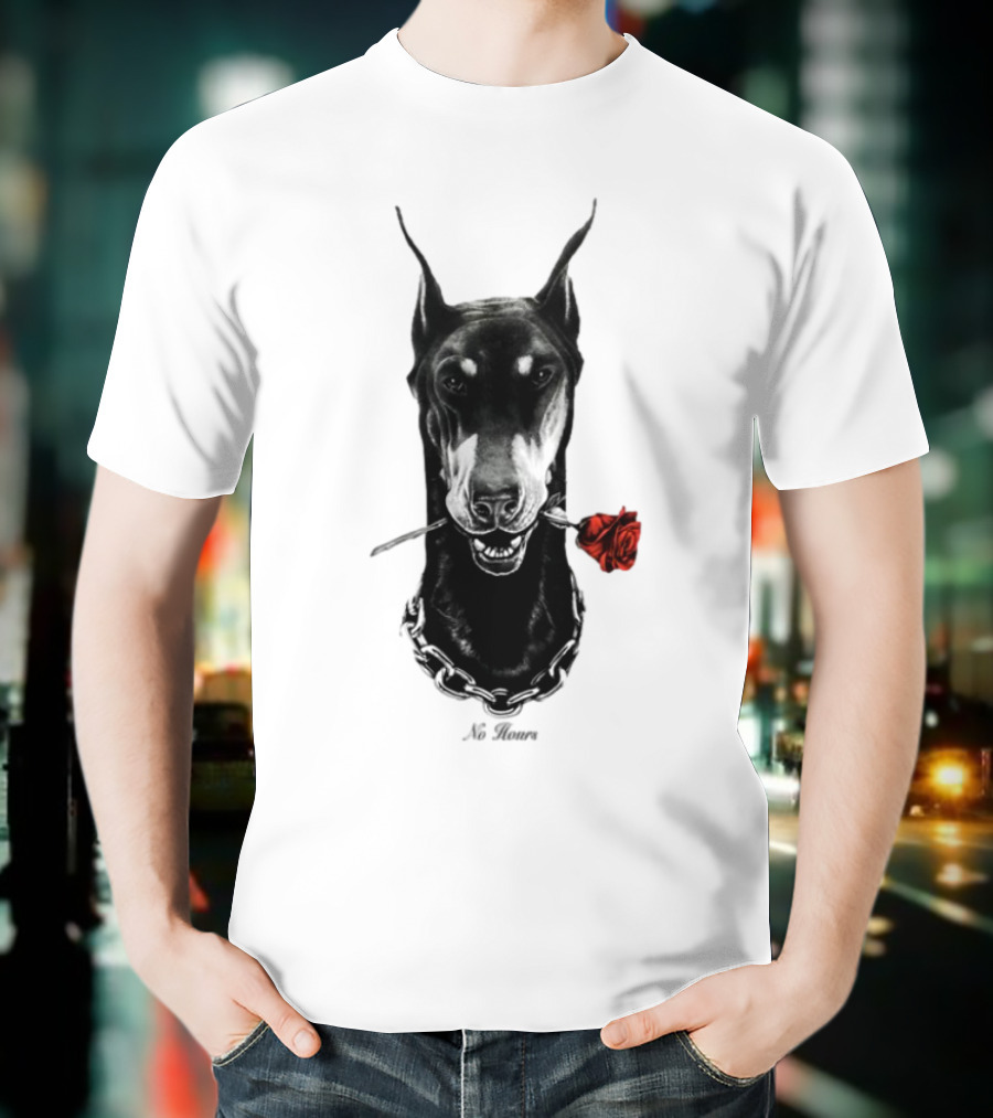 Doberman No Hours Red Rose Chain T-Shirt