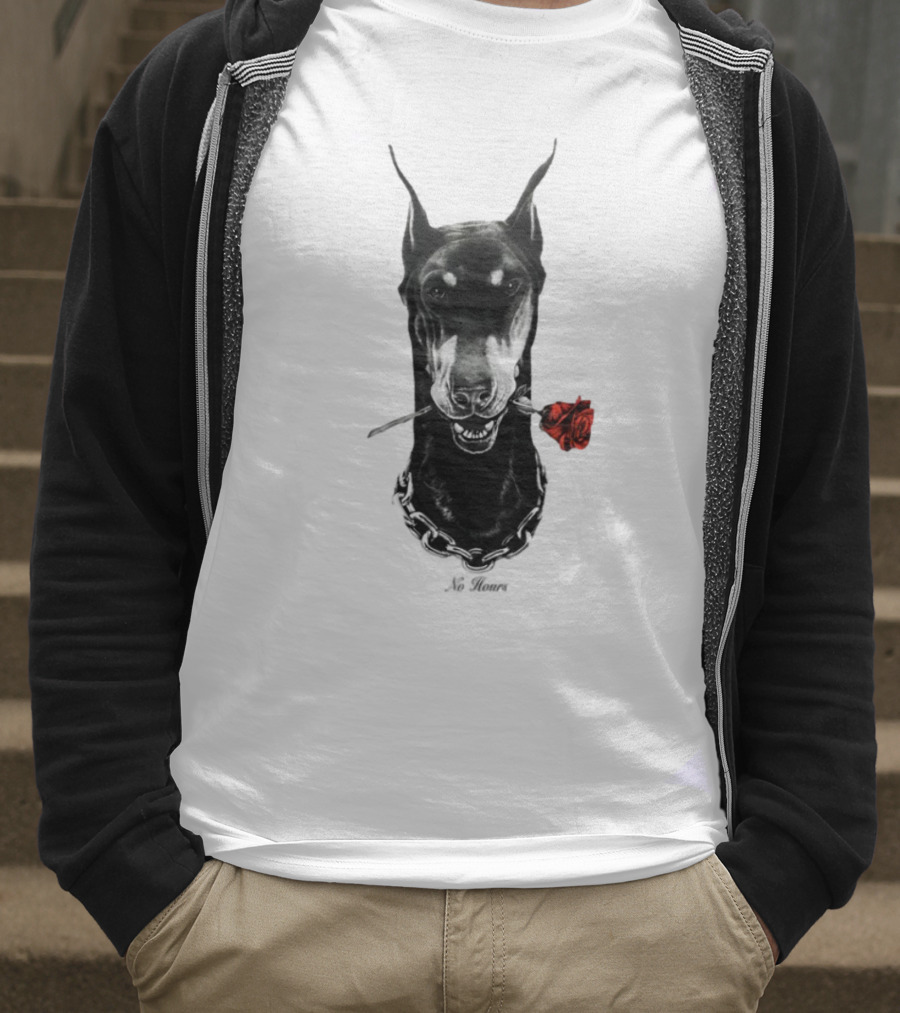 Doberman No Hours Red Rose Chain T-Shirt