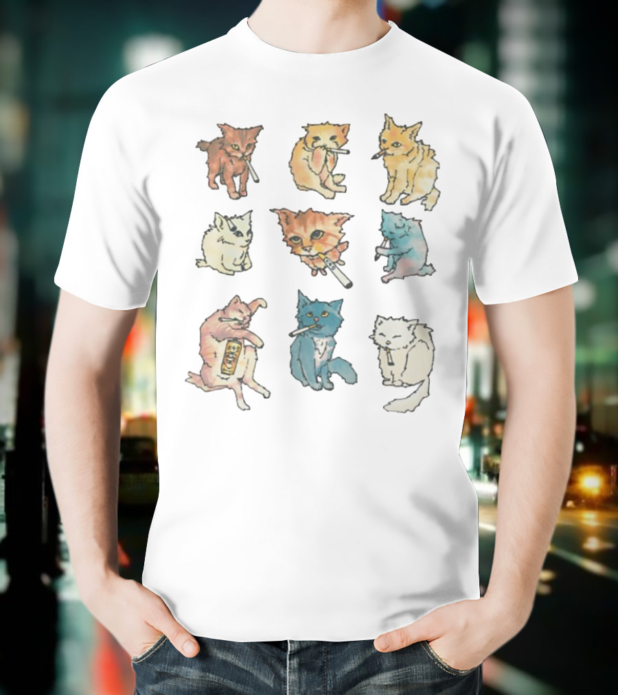 Kitty Ciggy Gang Quirky Cats Smoking Cigarettes Art Style T-Shirt