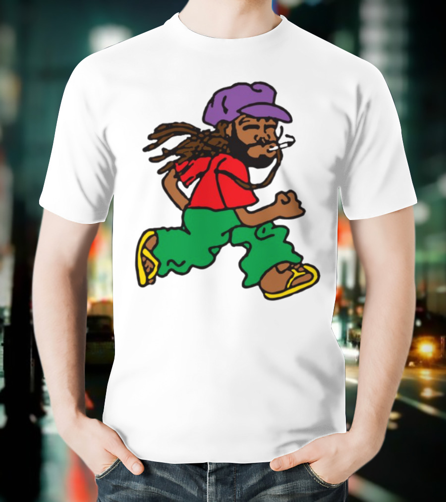 Amine Running Man Rastafarian Style Casual Character T-Shirt