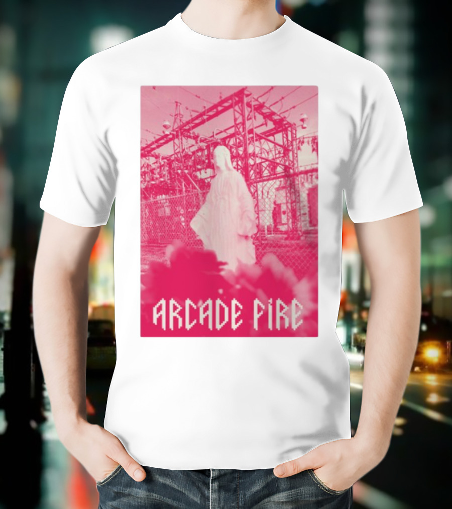 Arcade Fire Virgin Mary Statue Pink Power Station T-Shirt