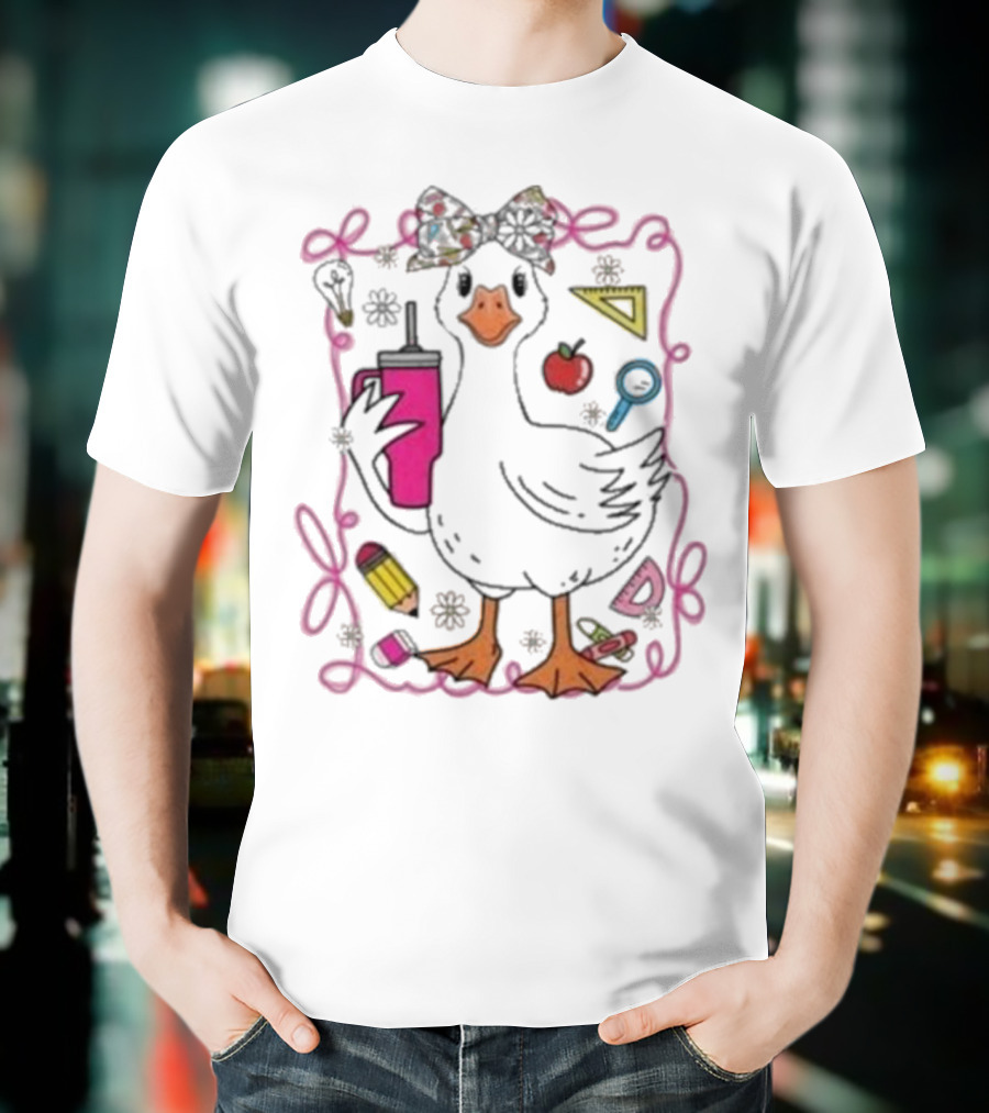 Brooke And Bear Back To School Goose Pencil Apple Ruler T-Shirt