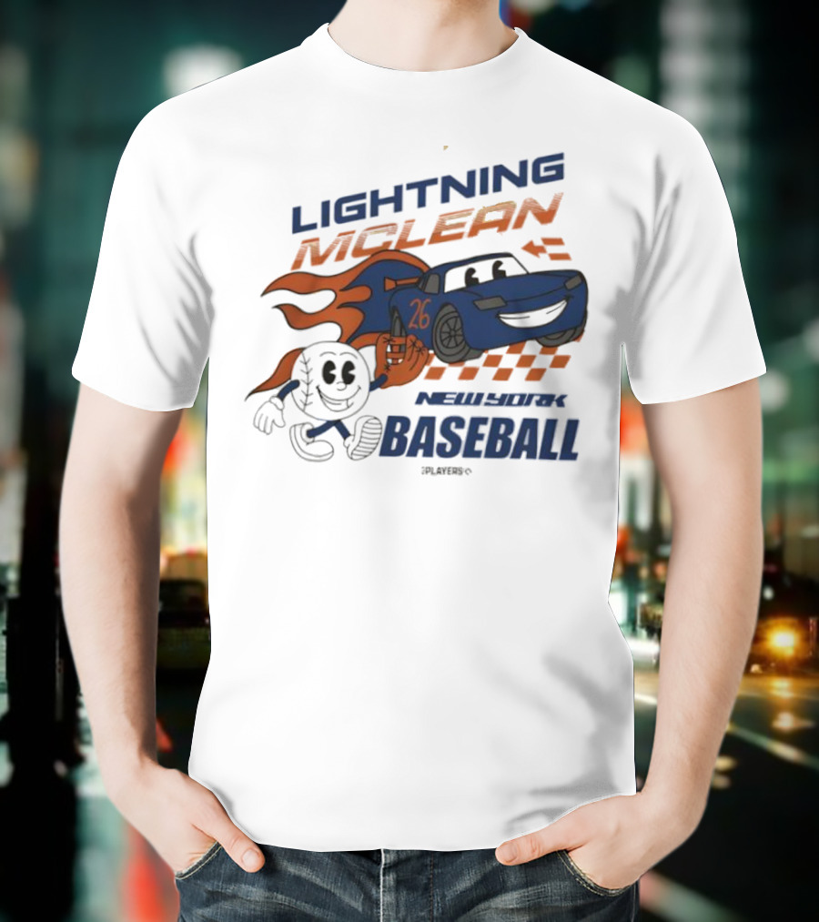Lightning McLean New York Baseball 26 Cartoon Flame Racing T-Shirt