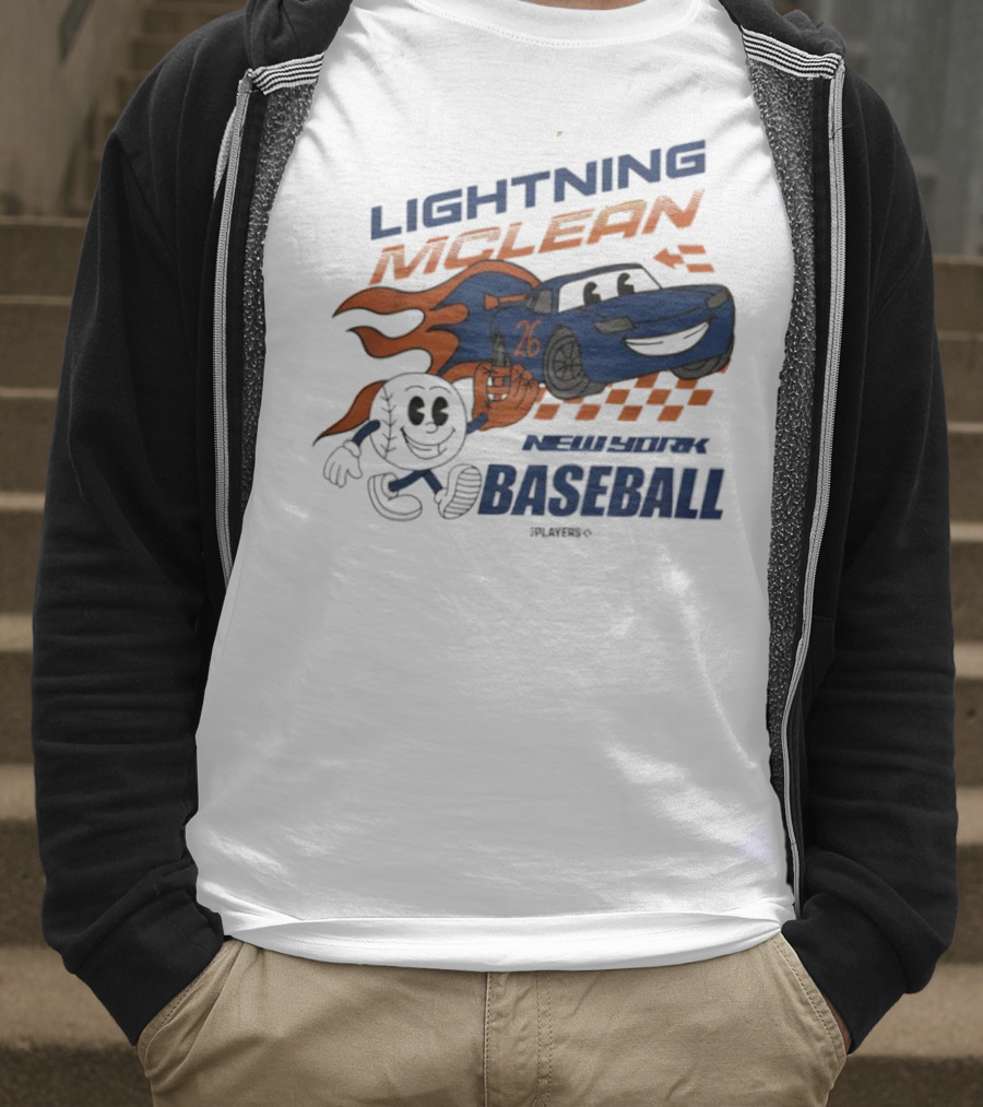 Lightning McLean New York Baseball 26 Cartoon Flame Racing T-Shirt