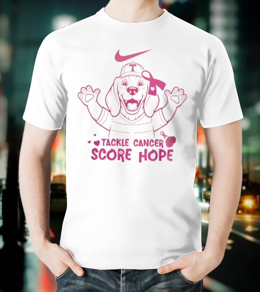 Nike Tackle Cancer Score Hope Pink Ribbon Dog Design Breast Cancer Awareness T-Shirt