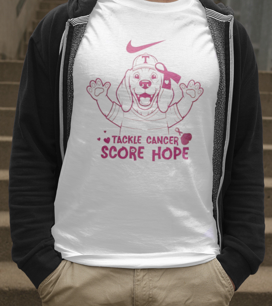 Nike Tackle Cancer Score Hope Pink Ribbon Dog Design Breast Cancer Awareness T-Shirt