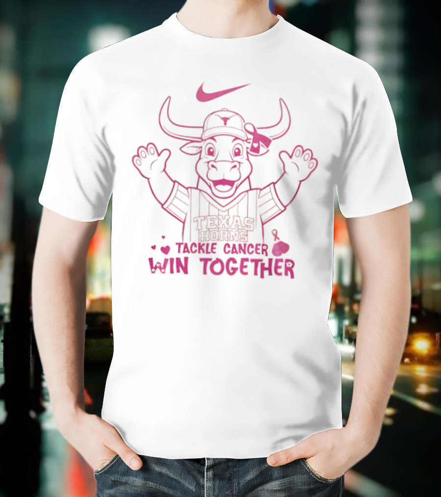 Texas Longhorns We Wear Pink October Tackle Cancer Win Together T-Shirt