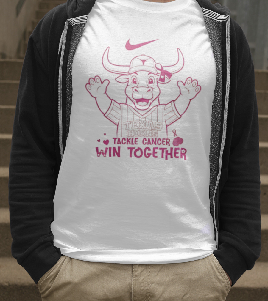 Texas Longhorns We Wear Pink October Tackle Cancer Win Together T-Shirt