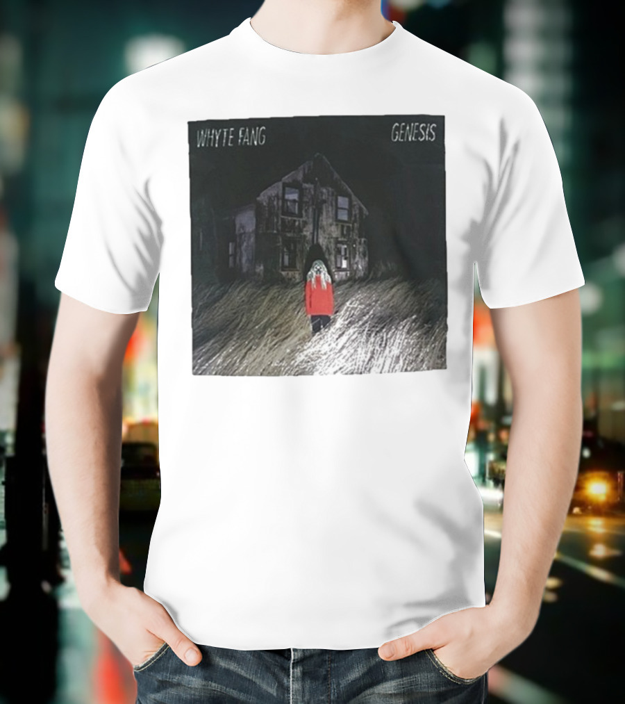 Whyte Fang Genesis Album Cover Creepy House And Figure In Red Jacket T-Shirt