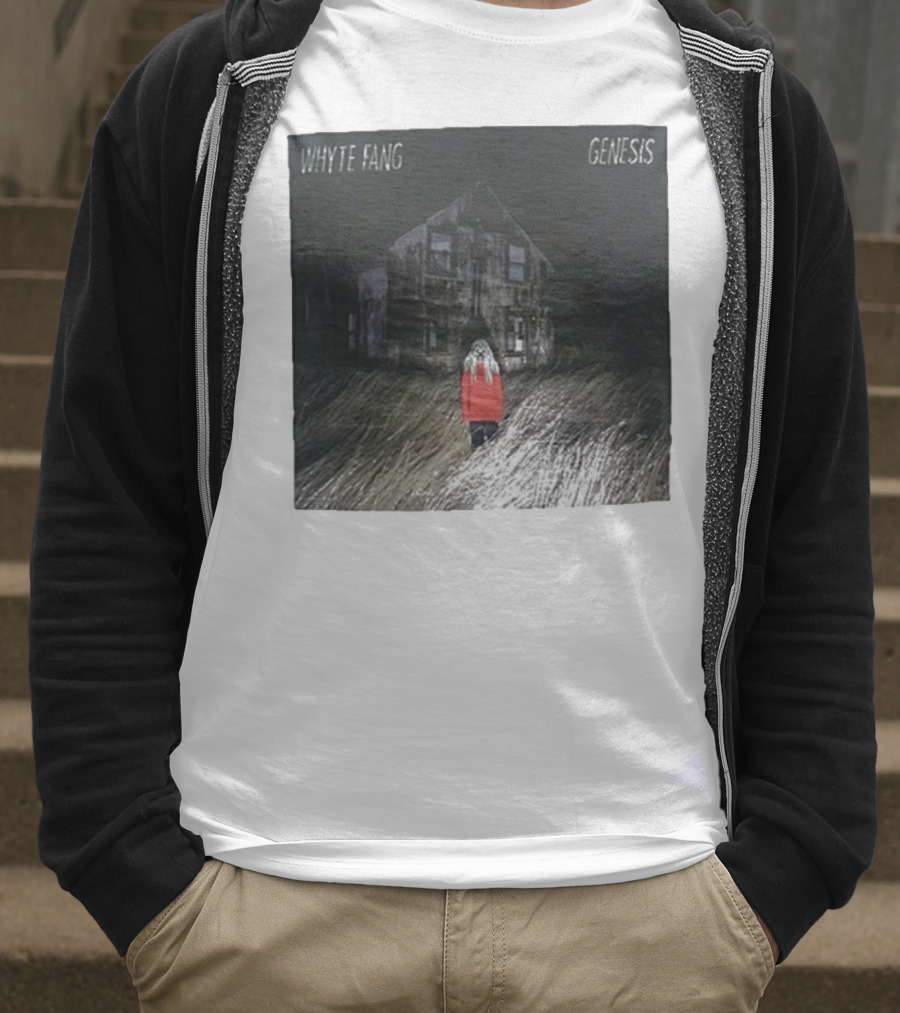 Whyte Fang Genesis Album Cover Creepy House And Figure In Red Jacket T-Shirt