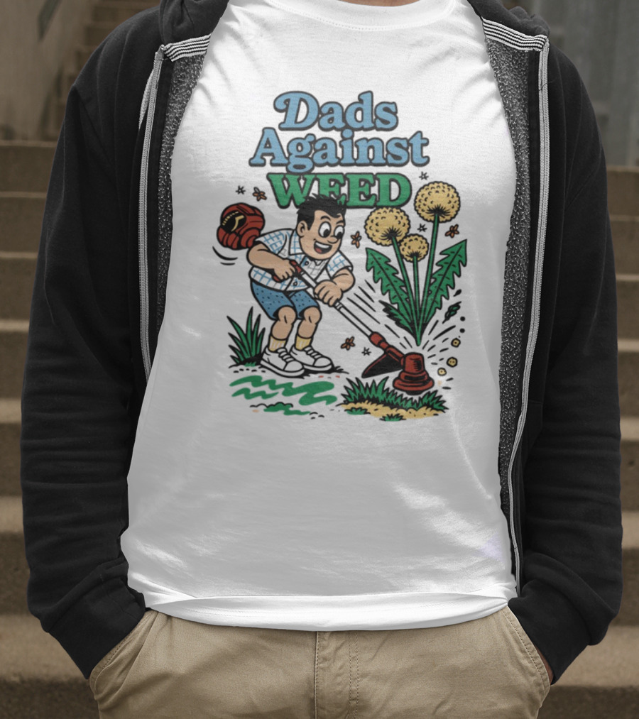 Dads Against Weed Cartoon Boy And Dandelions Gardening Style T-Shirt