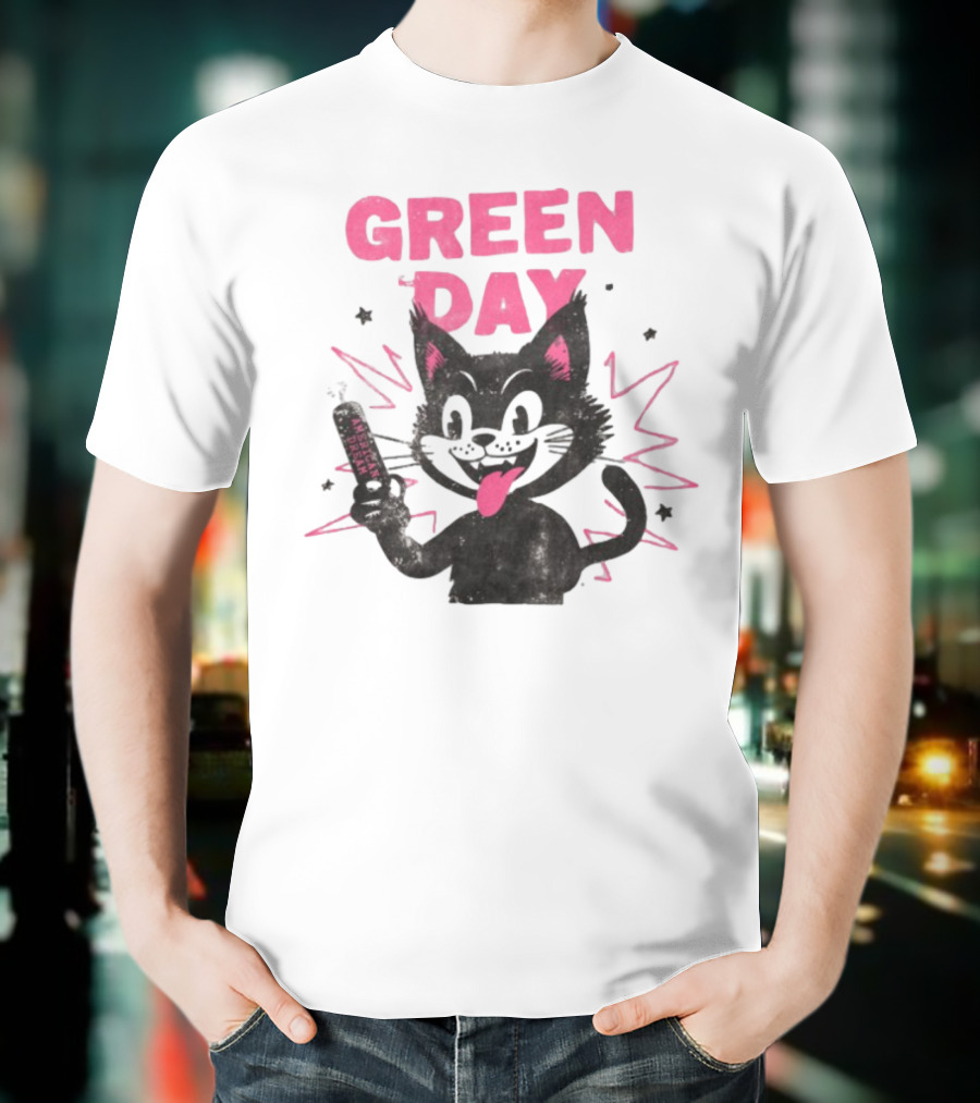 Green Day Dynamite Cartoon Cat Explosion T-Shirt