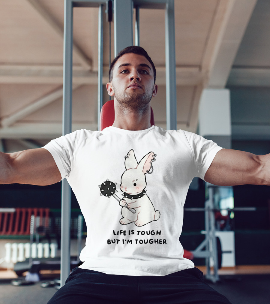 Life Is Tough But I'm Tougher Bunny With Spiked Collar And Mace T-Shirt