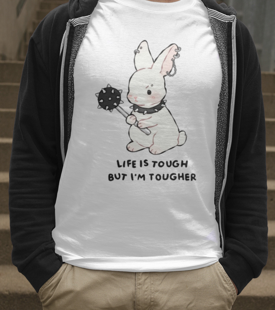 Life Is Tough But I'm Tougher Bunny With Spiked Collar And Mace T-Shirt