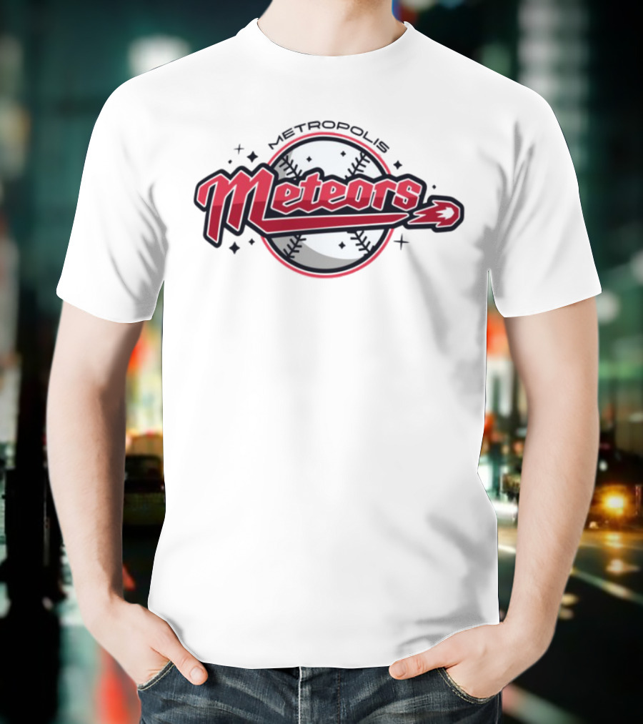 Metropolis Meteors Baseball Team Emblem Logo T-Shirt