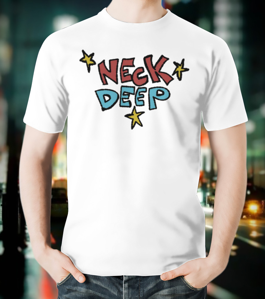 Neck Deep World Exclusive Stars Red Blue Text T-Shirt