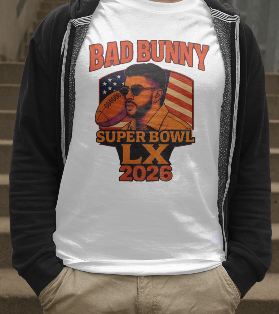 Bad Bunny Super Bowl LX 2026 American Flag Football Graphic T-Shirt