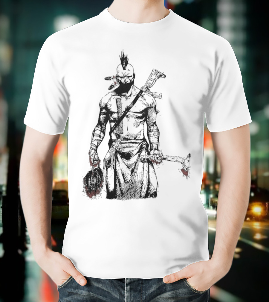 Half Face Blades Scalper Axe Warrior Style T-Shirt