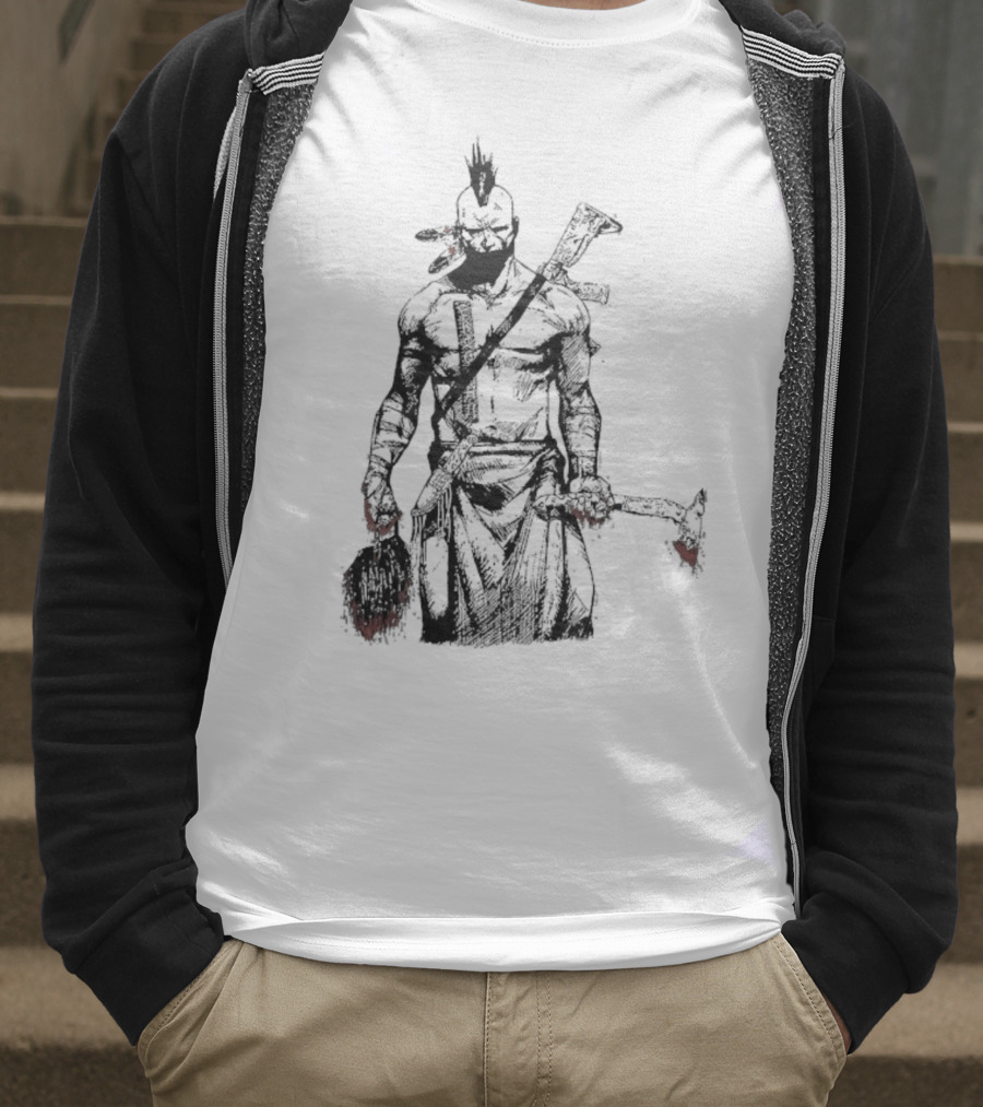 Half Face Blades Scalper Axe Warrior Style T-Shirt