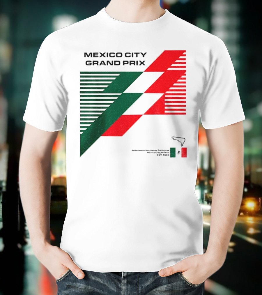 Mexico City Grand Prix Racing Stripes Emblem Green Red Flag T-Shirt