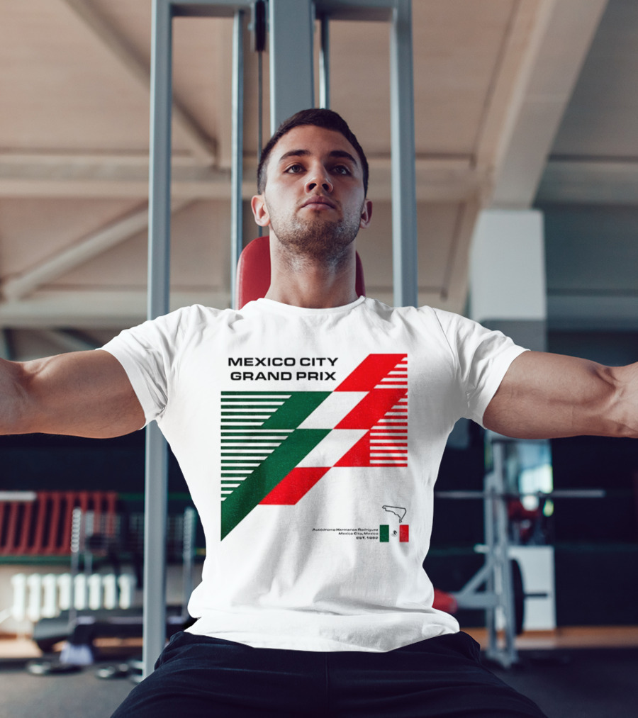 Mexico City Grand Prix Racing Stripes Emblem Green Red Flag T-Shirt