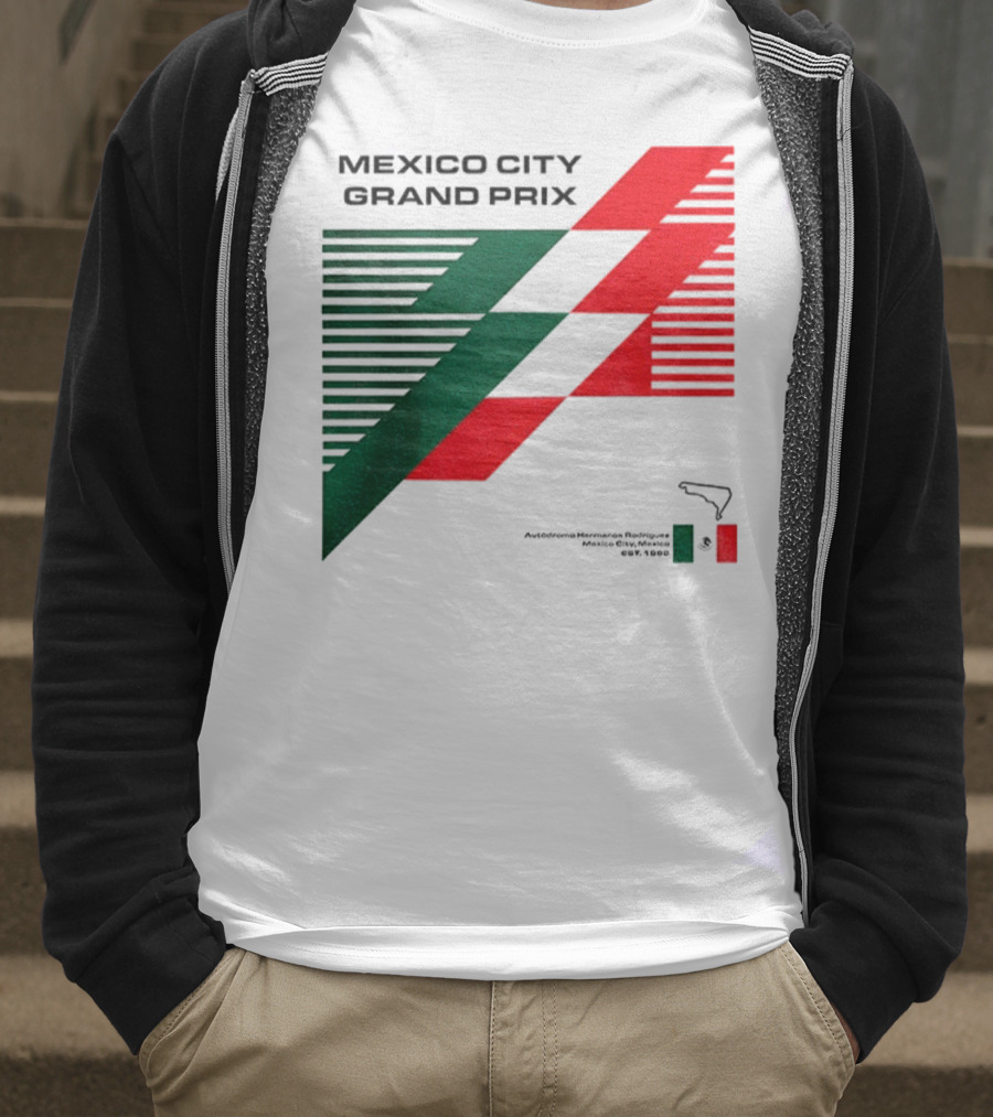 Mexico City Grand Prix Racing Stripes Emblem Green Red Flag T-Shirt