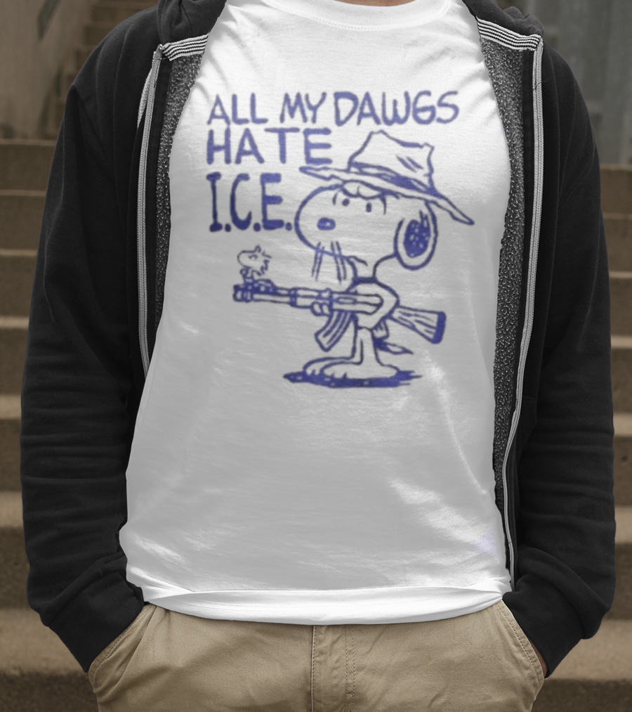 Snoopy Peanuts All My Dawgs Hate I.C.E. T-Shirt