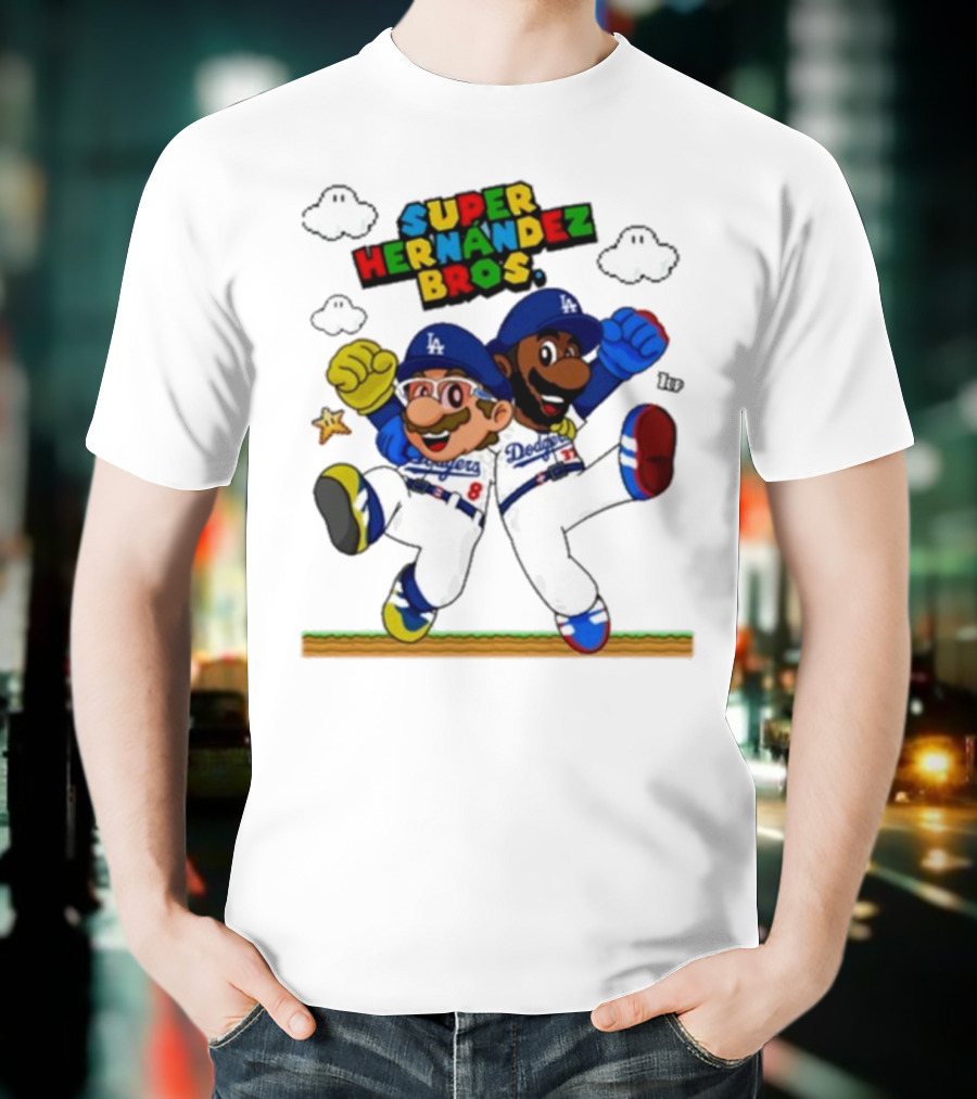 Super Hernández Bros Teoscar Kiké Let’s Go Dodgers Mario X Los Angeles Dodgers T-Shirt